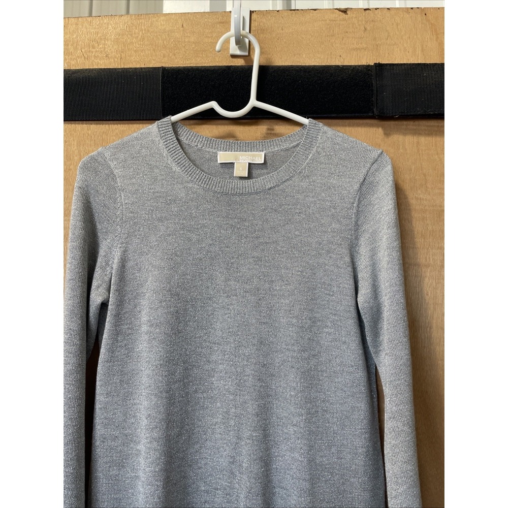 Michael Kors Silver‎ Sparkle Sweater Dress Size Small Flared Sleeves And Hem
